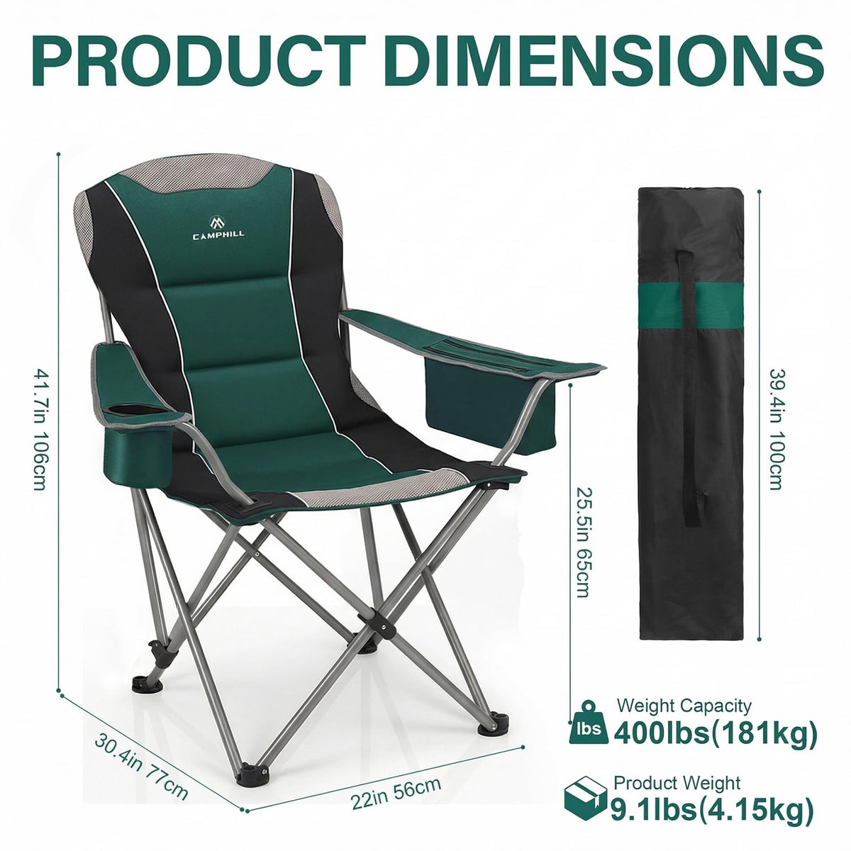 Oversized Folding Camping Chair with Cup Holder, 2 Pack M675