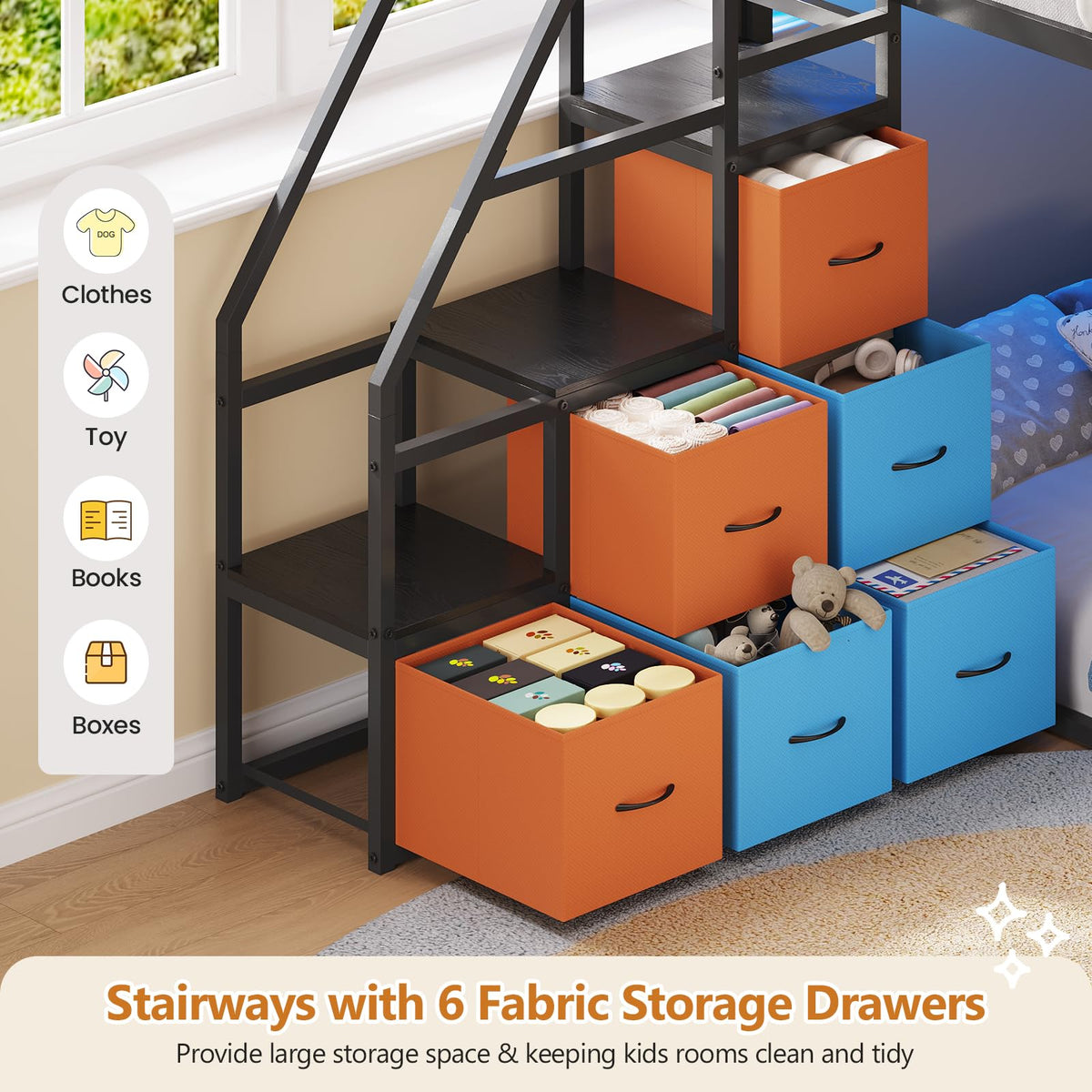 Twin Over Twin Bunk Bed with Stairs and 6 Storage Drawers I406