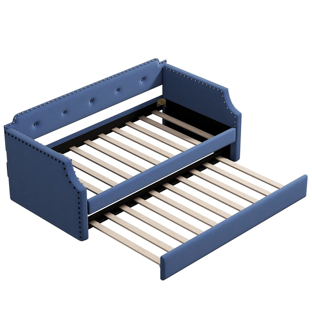 Blue Upholstered Daybed with Trundle W9145