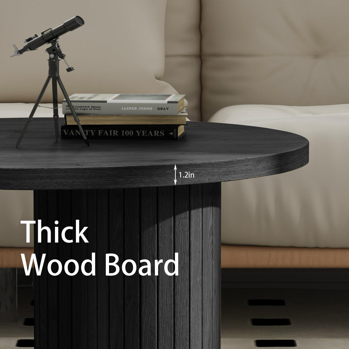 Round Wood Coffee Table with Fluted Legs Q591