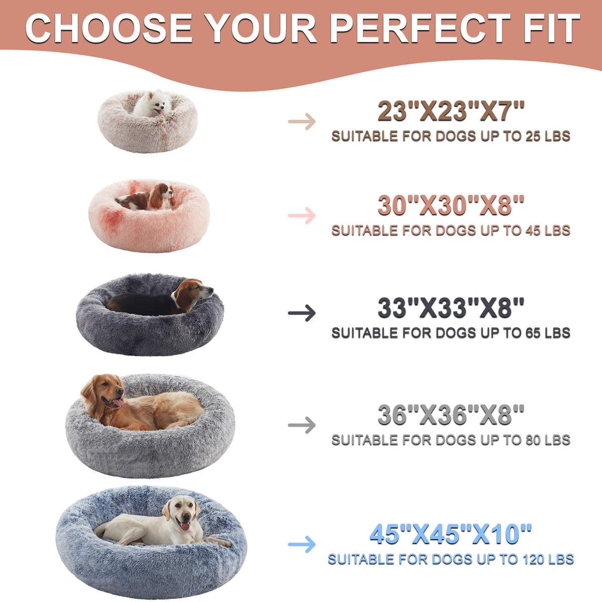 36 inches Faux Fur Fluffy Donut Dog Bed Dark Grey C31709
