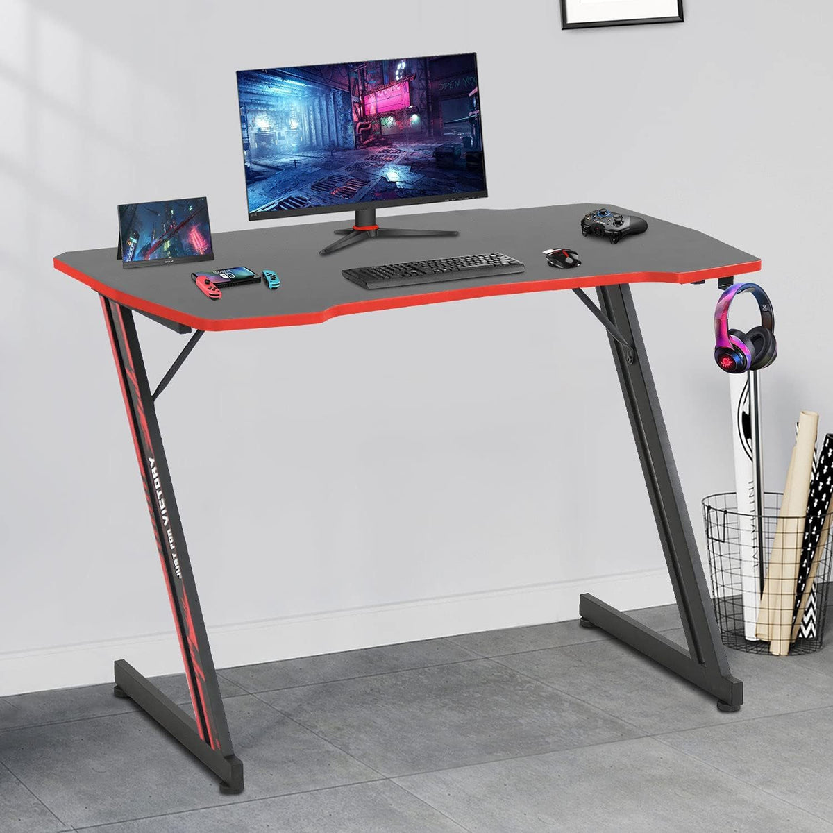 47 Inch Gaming Desk with Headphone Hook P57136
