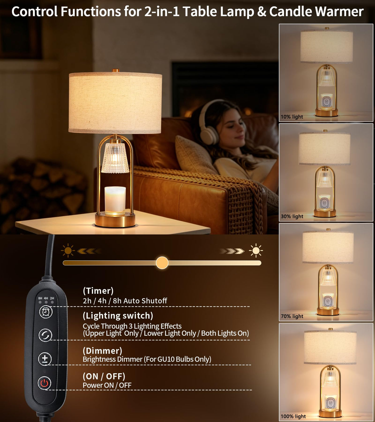 2 in 1 Gold Candle Warmer and Table Lamp Q390016