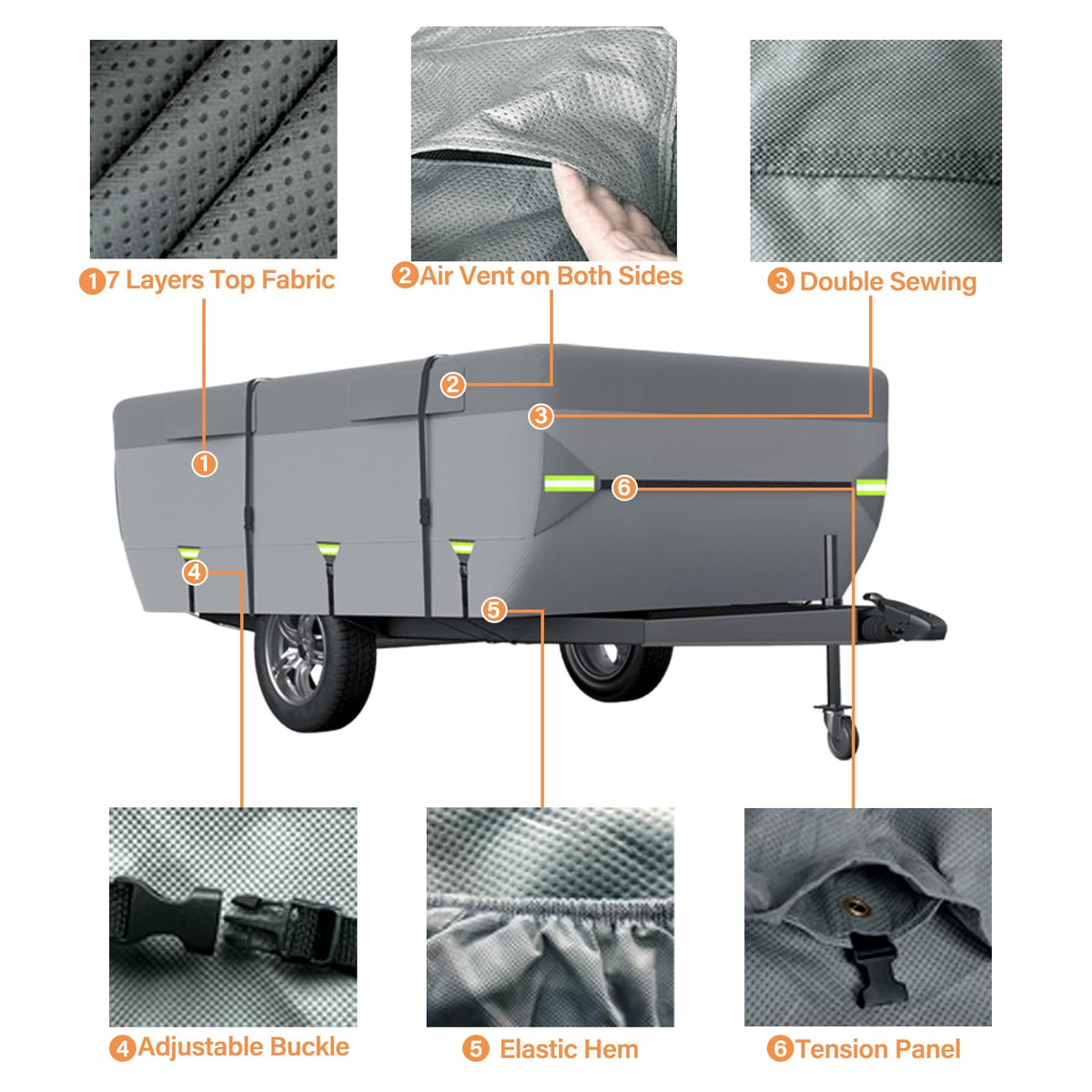 12'-14' 7 Layers Waterproof Breathable Pop Up Folding Camper Cover D986724