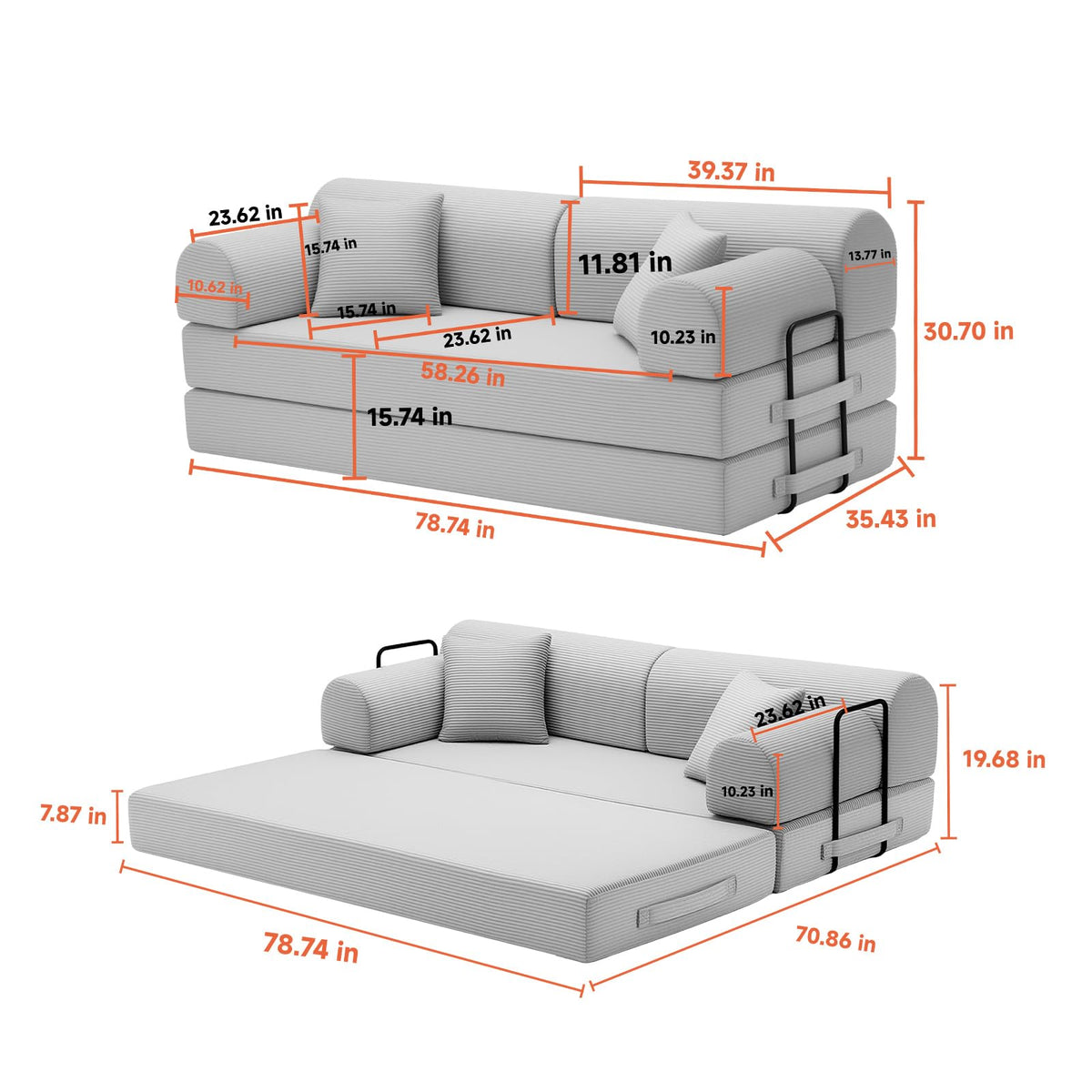 Light Gray Corduroy Convertible Sofa Bed J1579