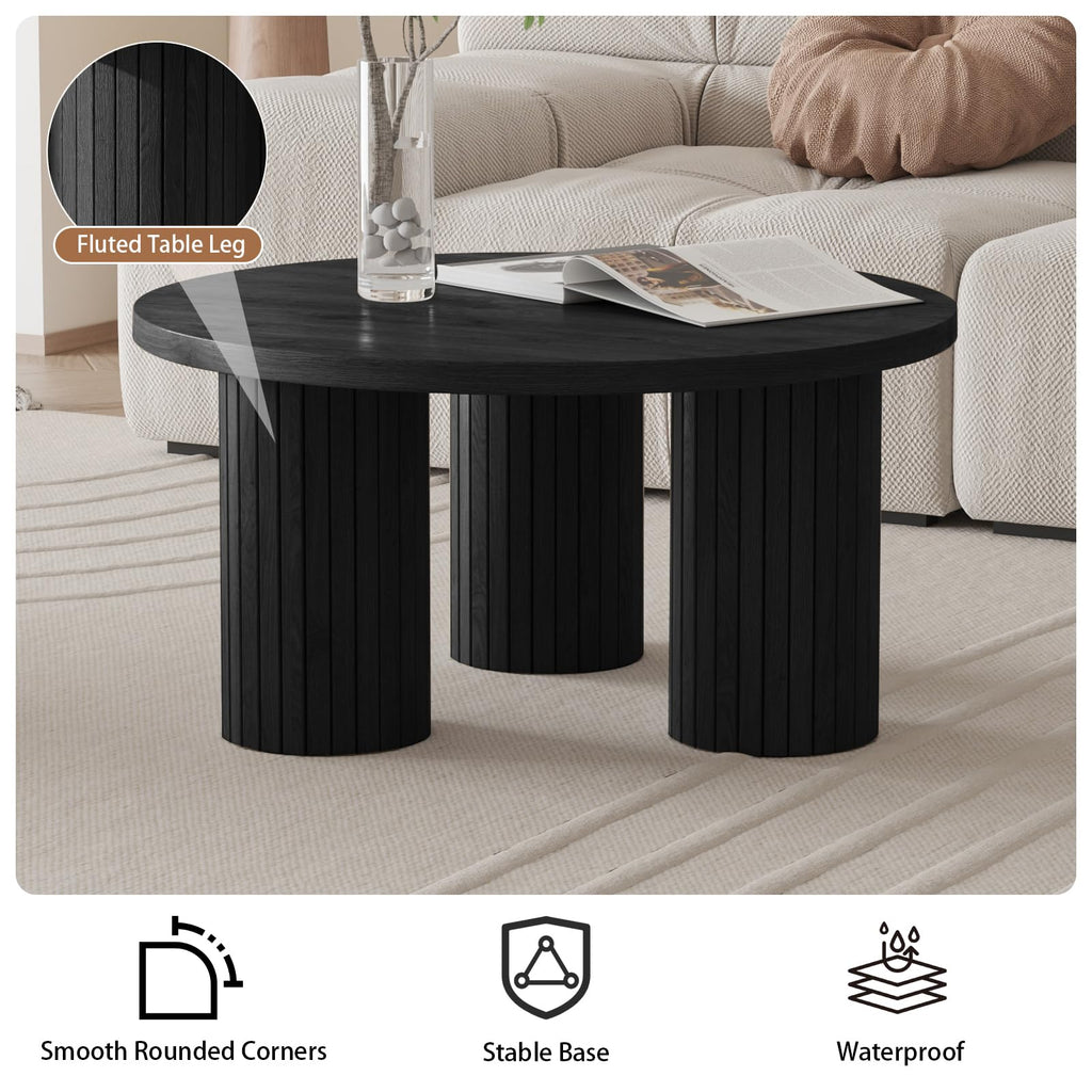 Round Wood Coffee Table with Fluted Legs Q591