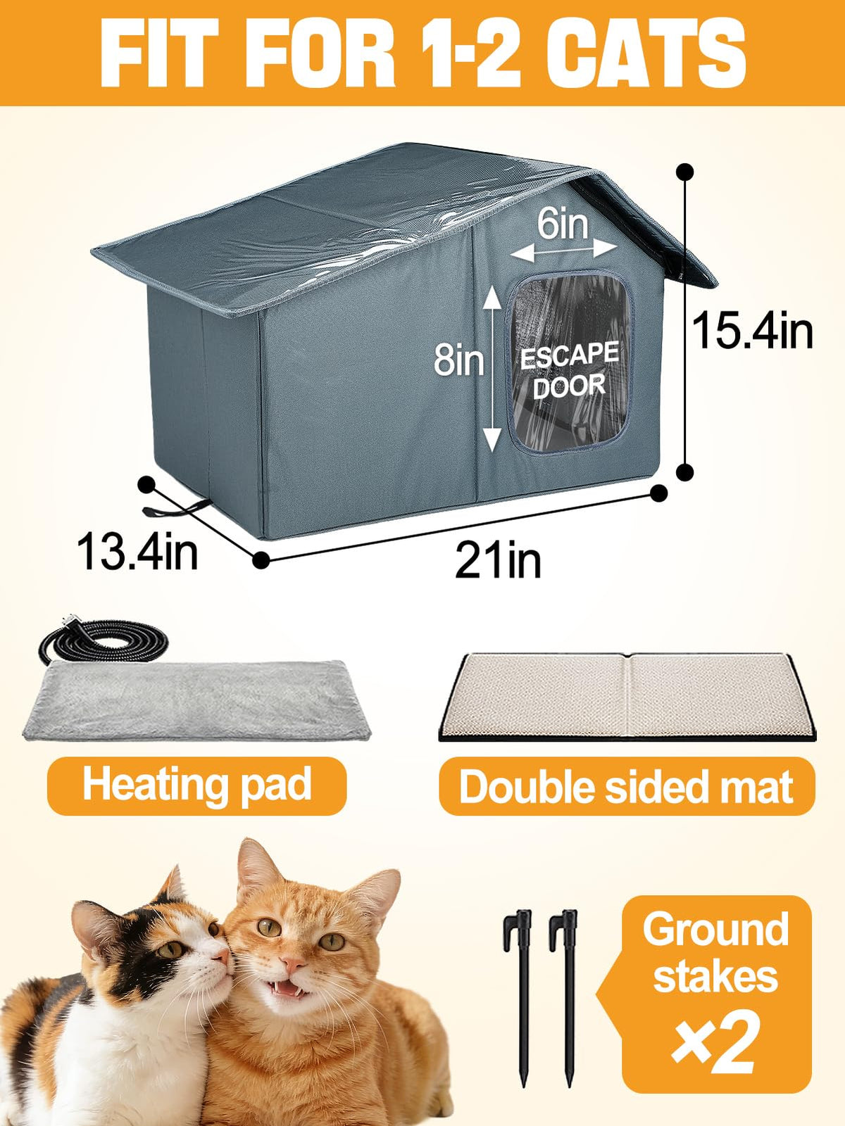 Weatherproof Outdoor Heated Cat House with Thermostatic Heating Pad Y962197