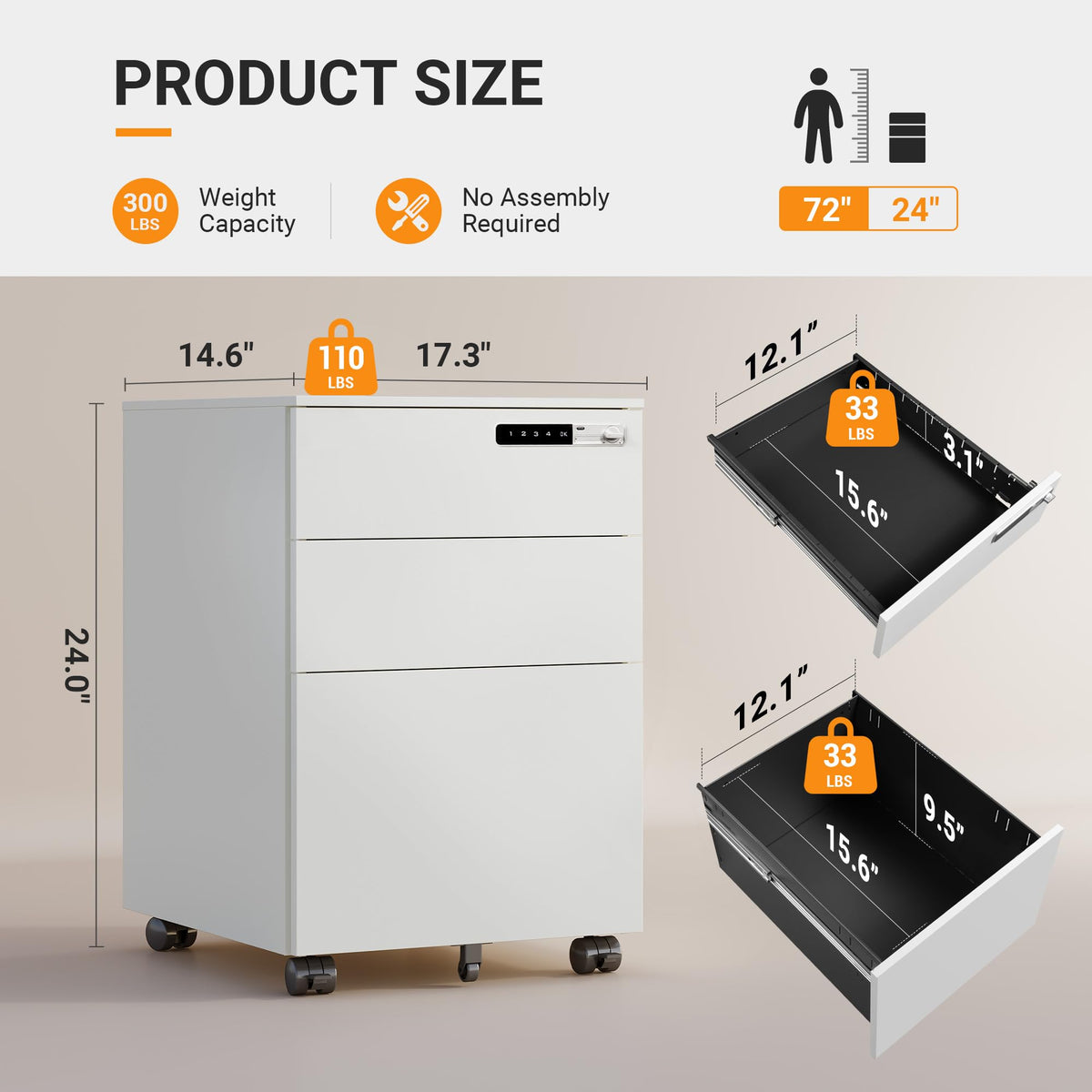 3 Drawer File Cabinet with Combination Lock E7790