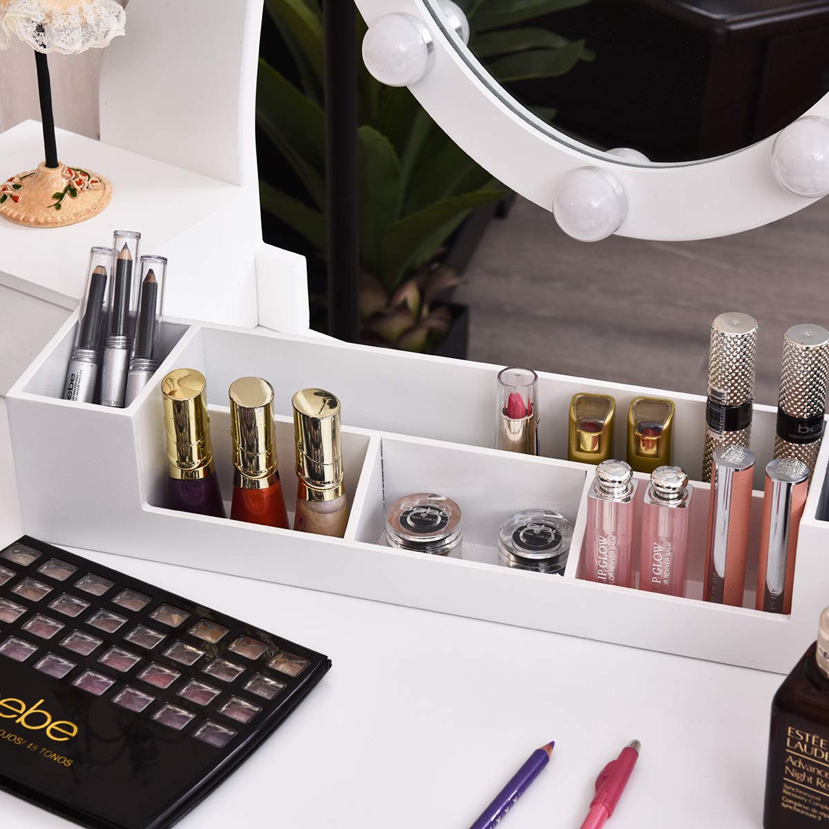 White Makeup Vanity Table with Lighted Mirror and Stool P28646