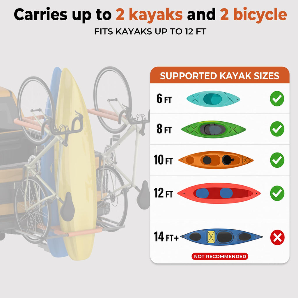 RV Kayak Rack and Bike Carrier for 2 Kayaks and 2 Bikes, 300 LBS Heavy Duty Alloy Steel A46612