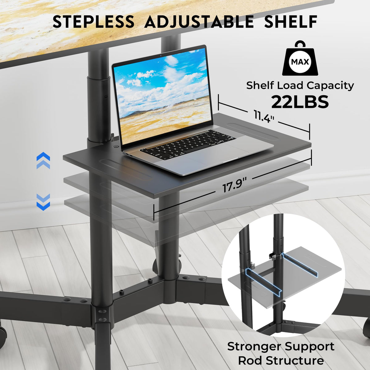 Rolling TV Stand with Tilt, Black G93421
