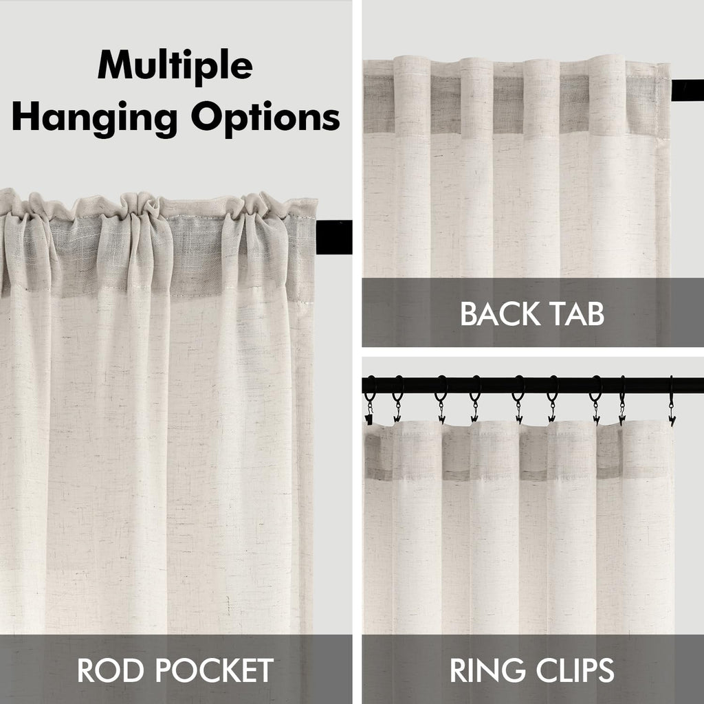 Natural White Semi Sheer Linen Curtains 120 inch 2 Panels Q1244