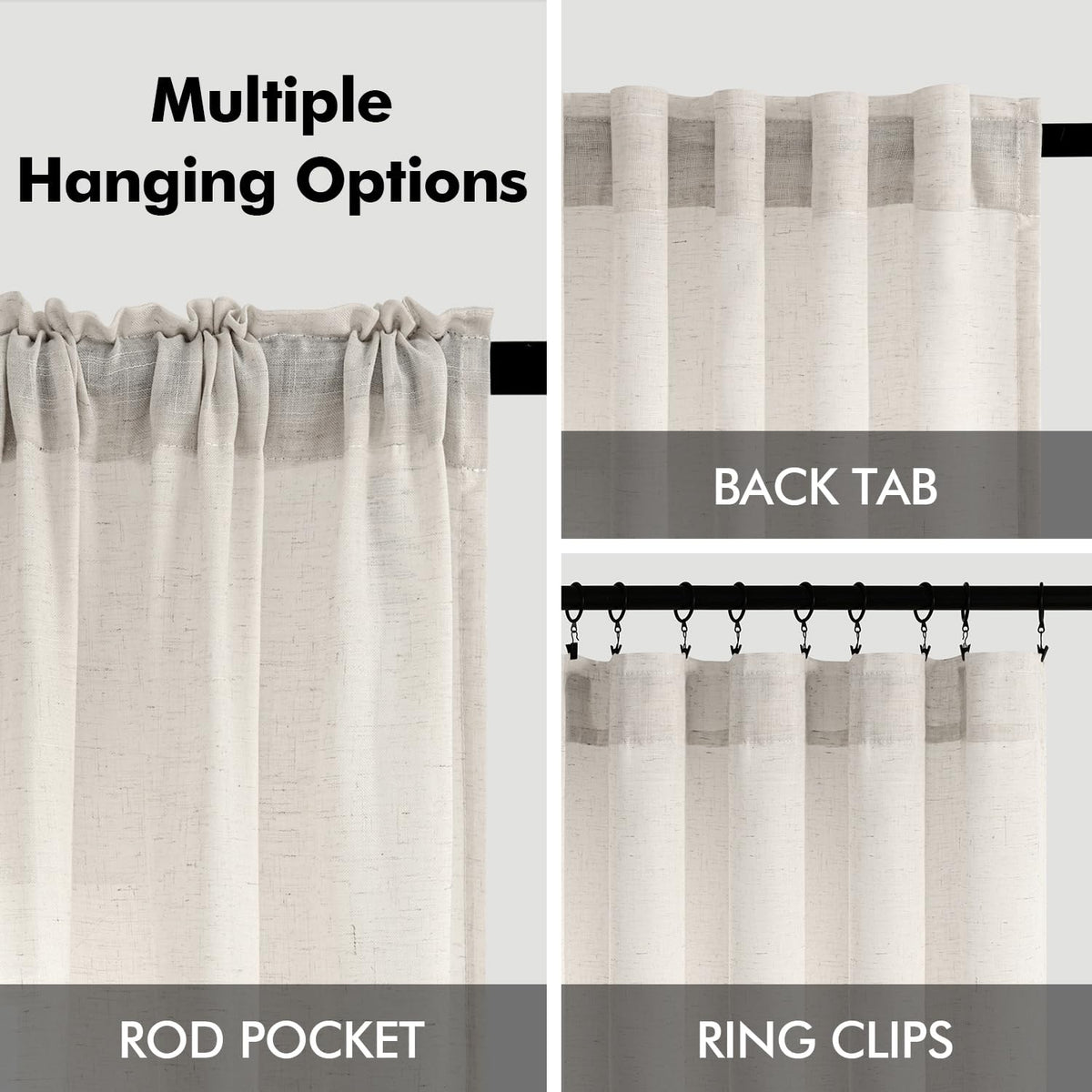 Natural White Semi Sheer Linen Curtains 120 inch 2 Panels Q1244