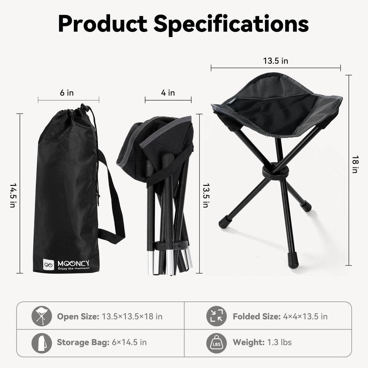 18"×14.5" Aluminum Alloy Folding Camping Stool, Black K3314