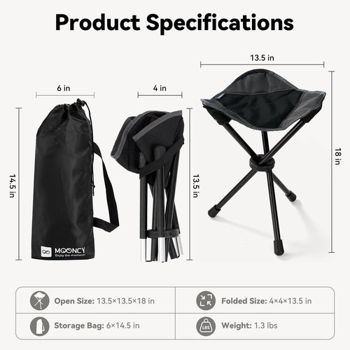 18"×14.5" Aluminum Alloy Folding Camping Stool, Black K3314
