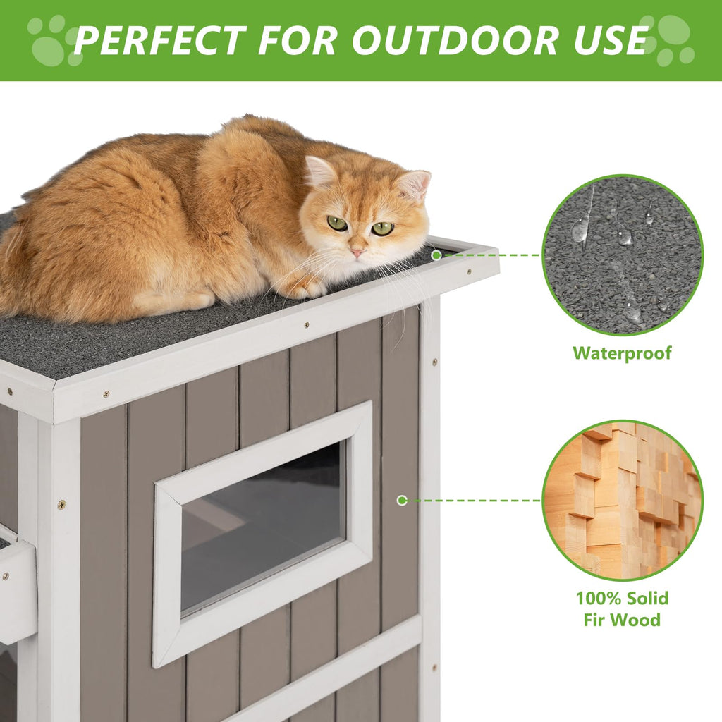 2 Story Weatherproof Wooden Outdoor Cat House S6625