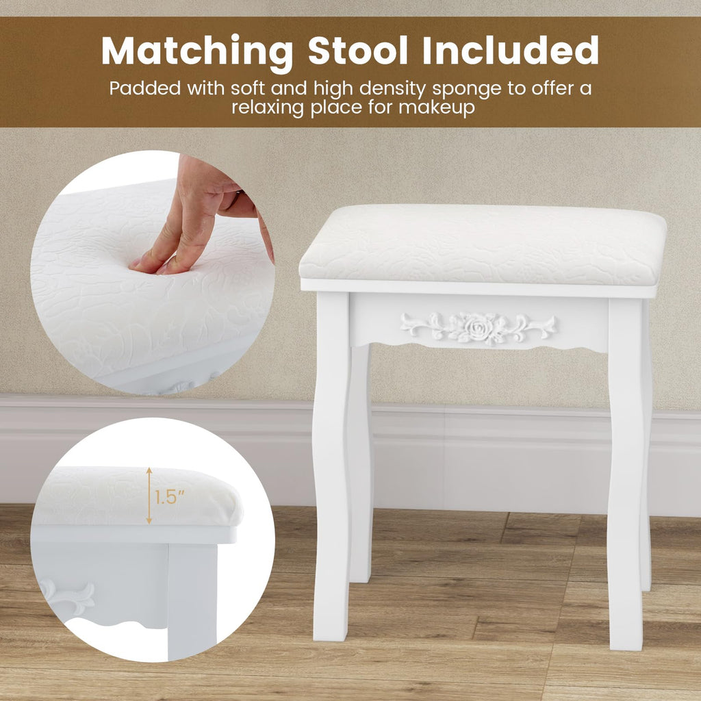 White Makeup Vanity Table with Lighted Mirror and Stool P28646