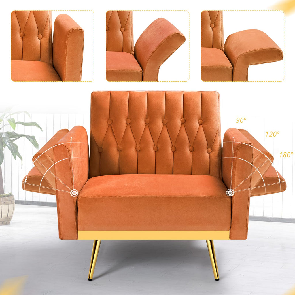 Velvet Accent Chair with Ottoman & Adjustable Backrest Z284