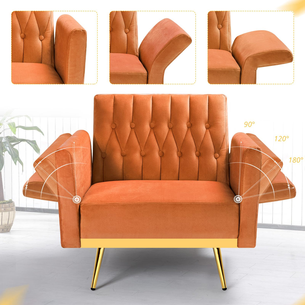 Velvet Accent Chair with Ottoman & Adjustable Backrest Z284