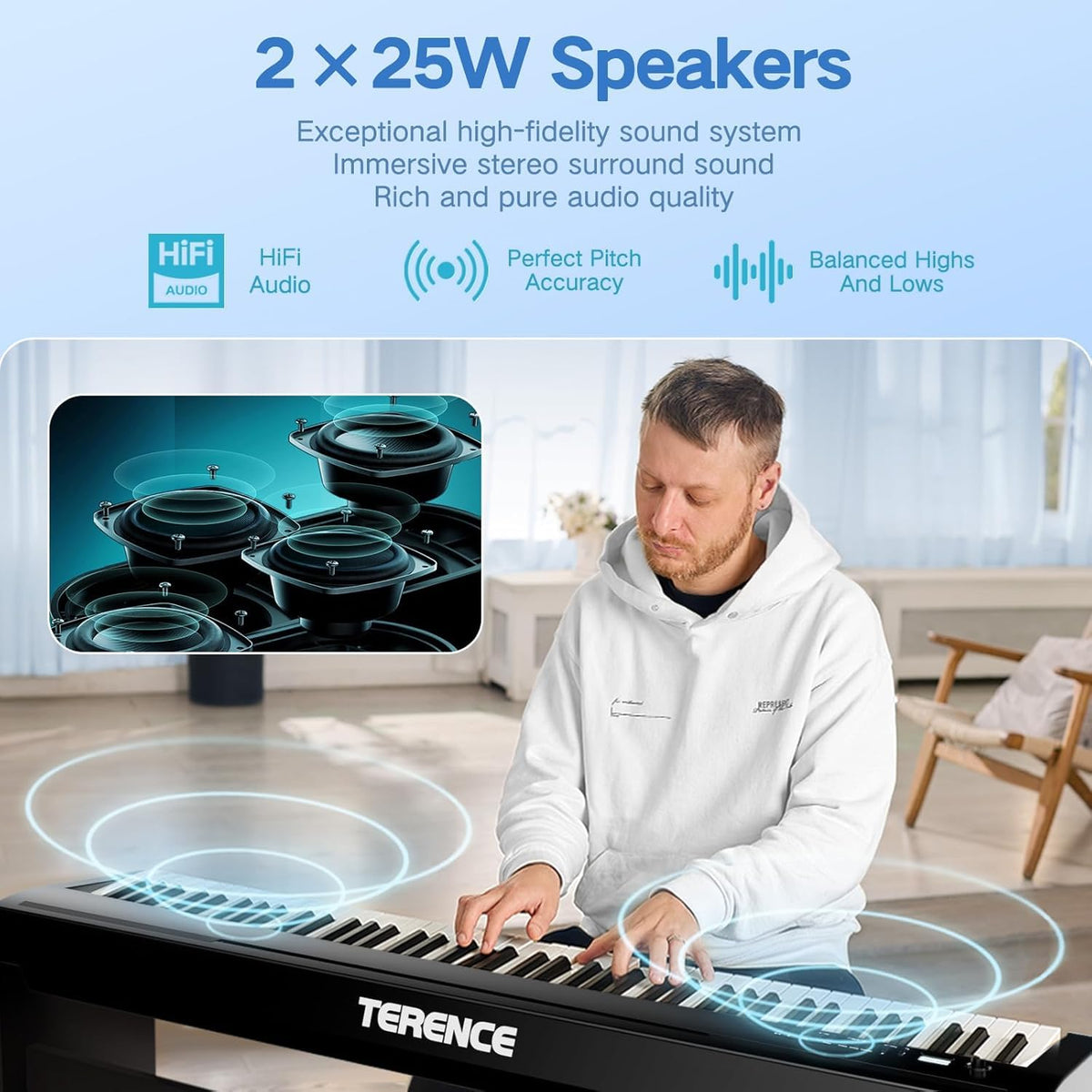 88 Key Weighted Digital Piano Keyboard with Bluetooth MIDI C6815