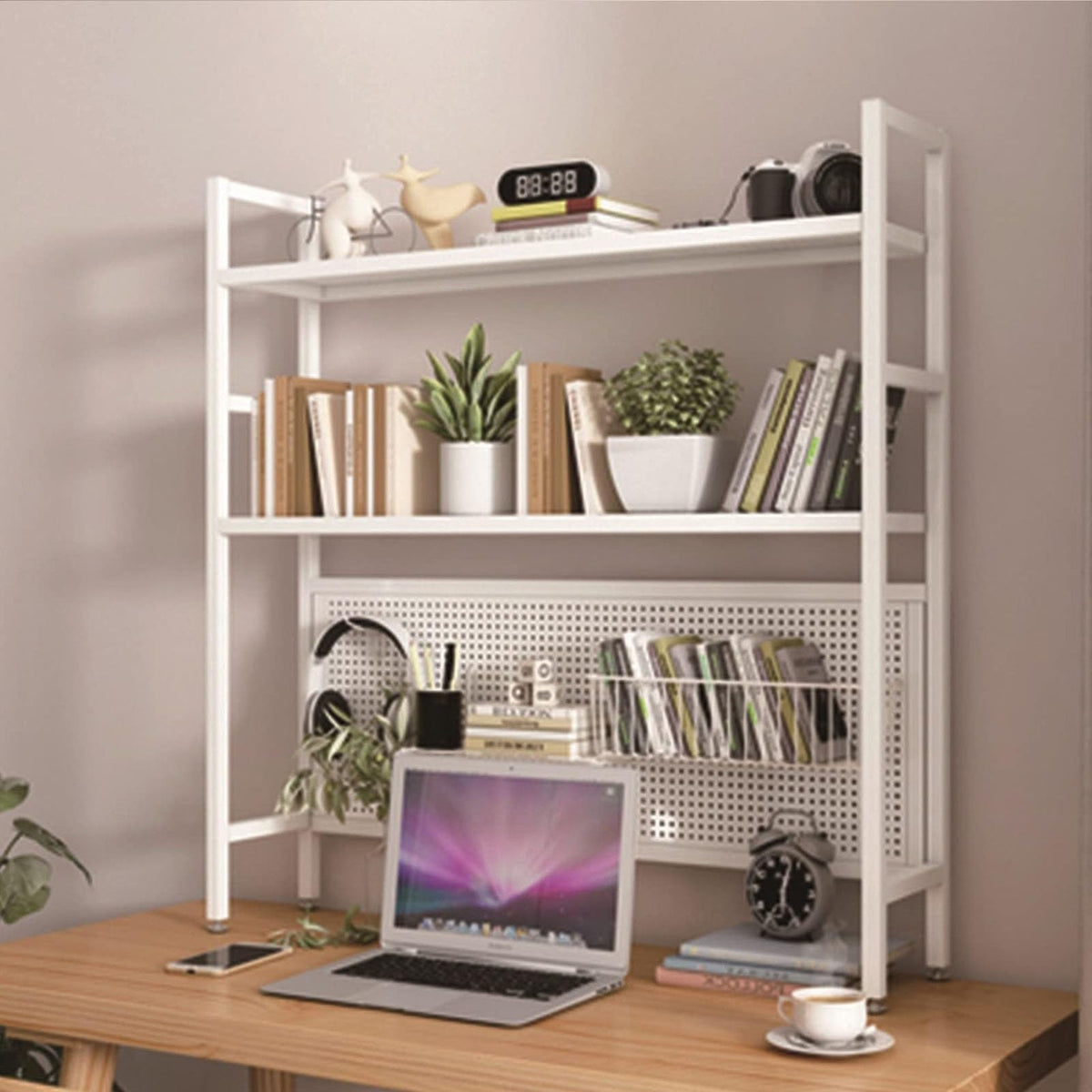 2 Tier White Wood Desktop Bookshelf C241293