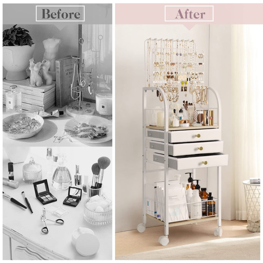 Large White 3 Drawer Floor Jewelry Organizer Stand U921