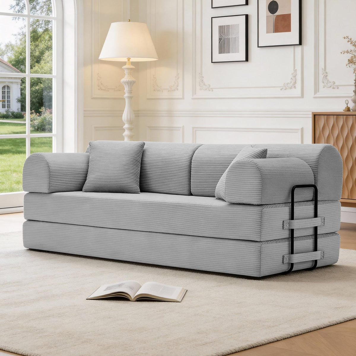 Light Gray Corduroy Convertible Sofa Bed J1579