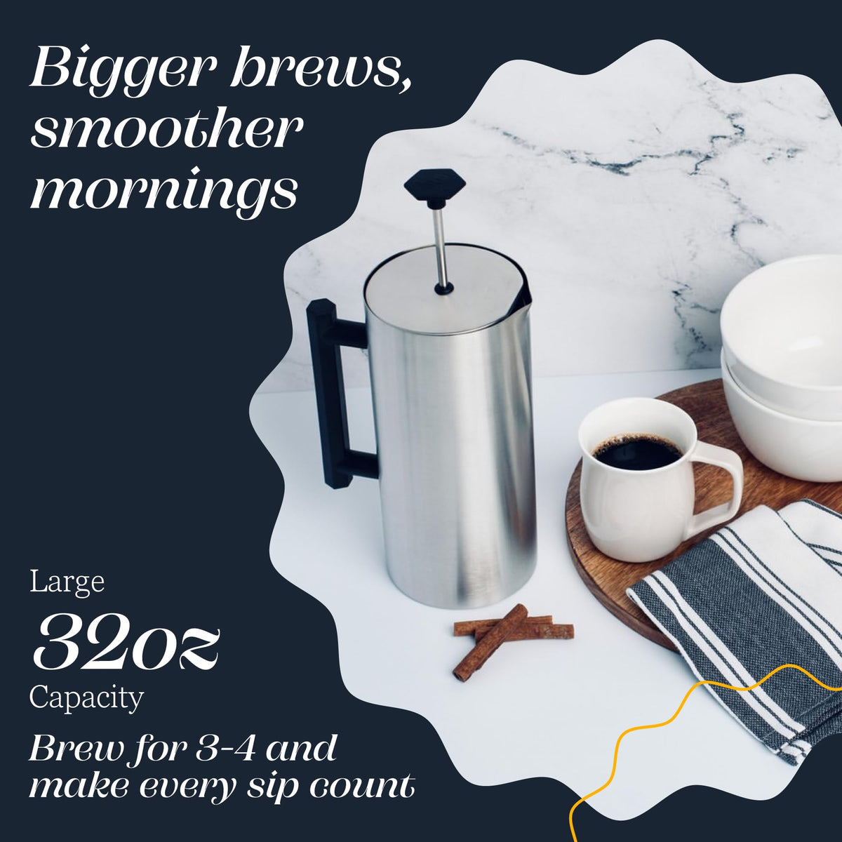 32oz Stainless Steel French Press D411