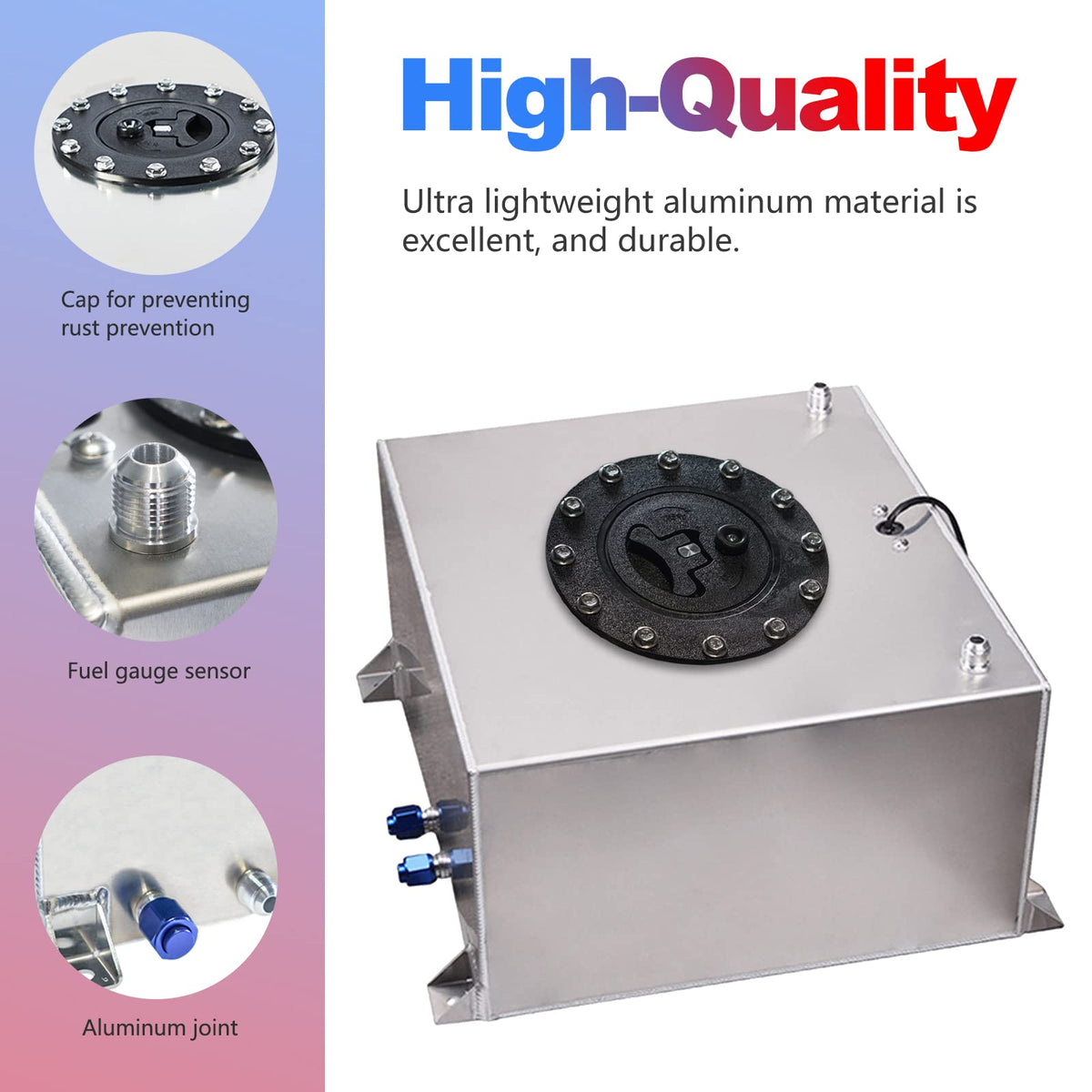 5 Gallon 20L Polished Aluminum Fuel Cell Tank with Cap Level Sender Oil Feed Line O9817