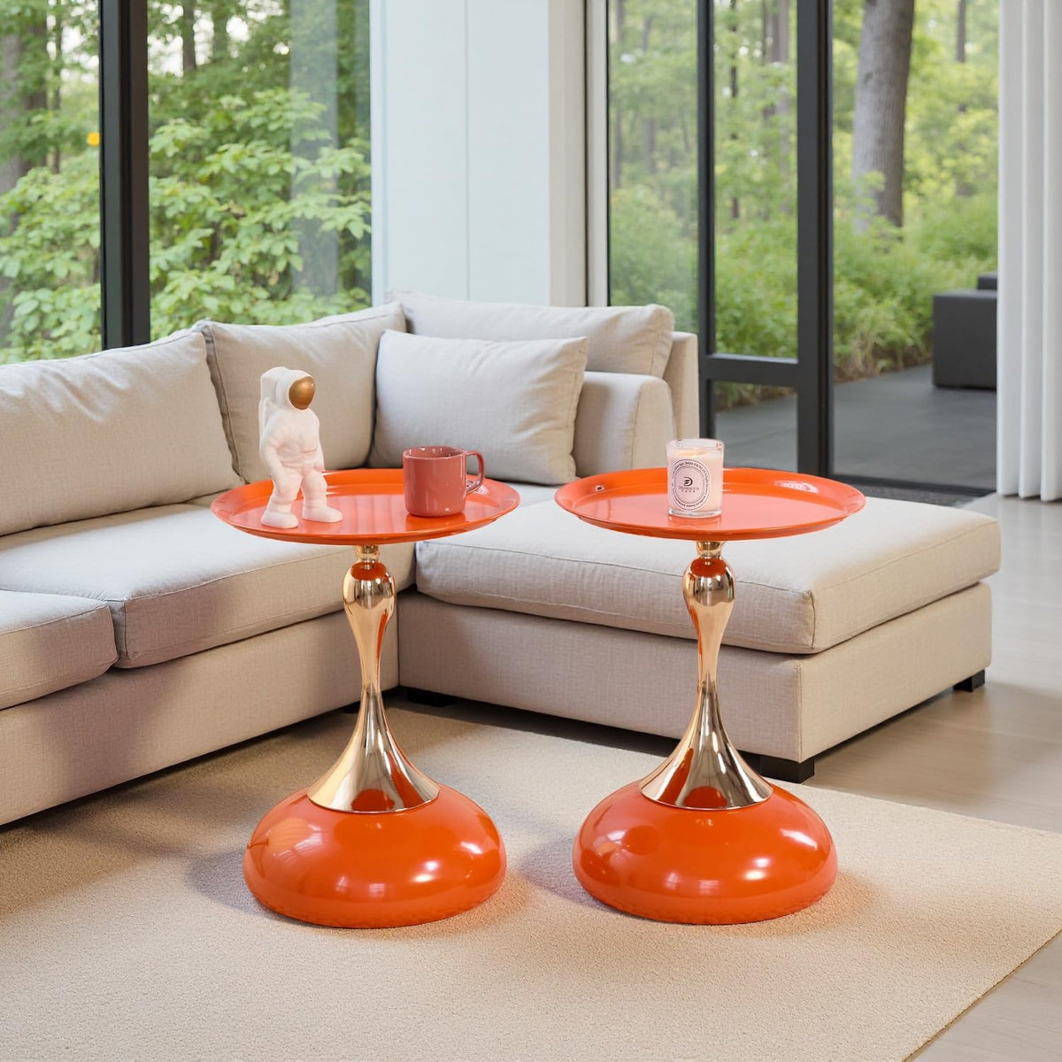 2-Pack Hourglass Side Table Orange Glossy Accent Table I70874