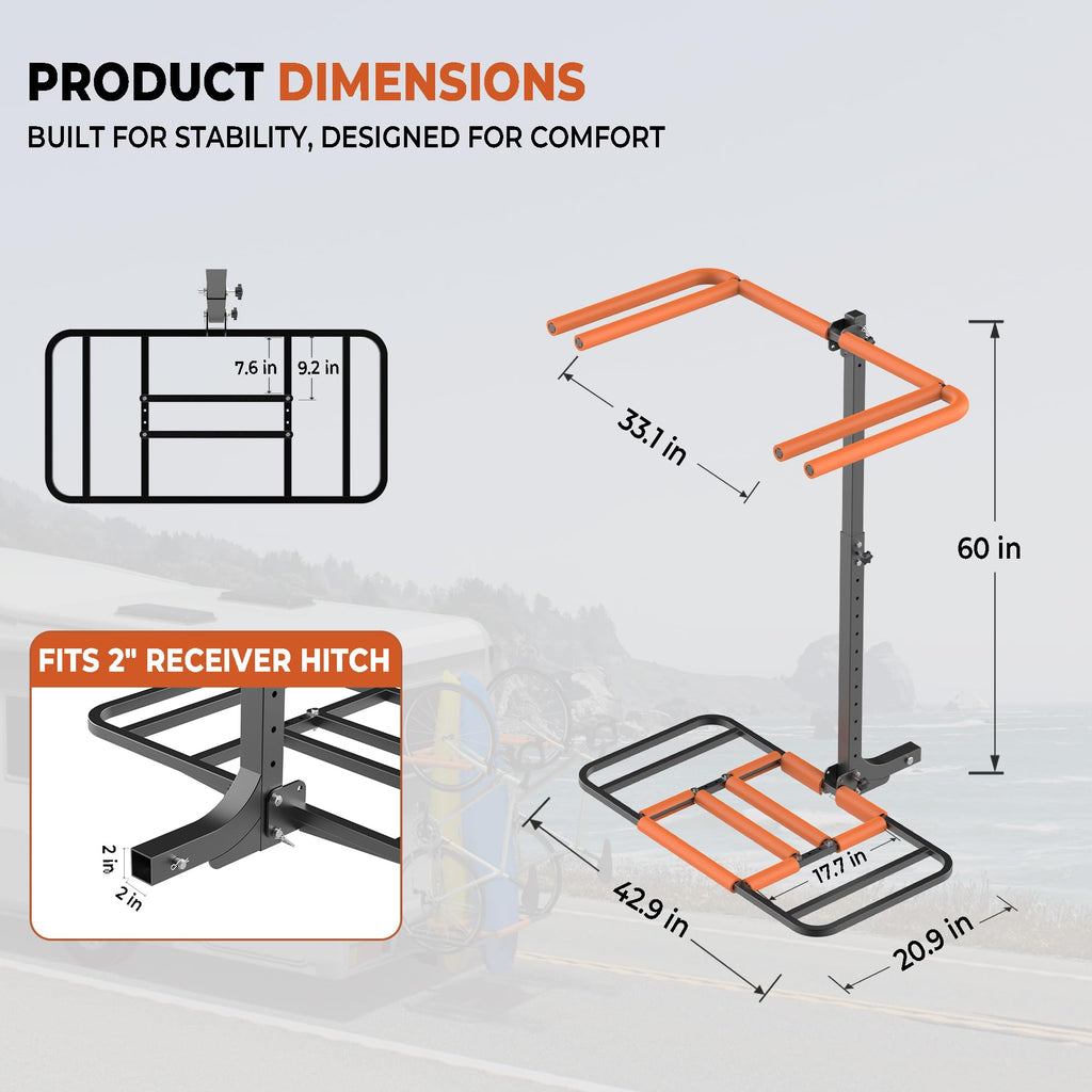 RV Kayak Rack and Bike Carrier for 2 Kayaks and 2 Bikes, 300 LBS Heavy Duty Alloy Steel A46612