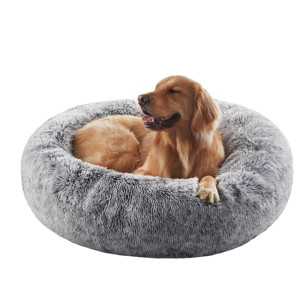 36 inches Faux Fur Fluffy Donut Dog Bed Dark Grey C31709