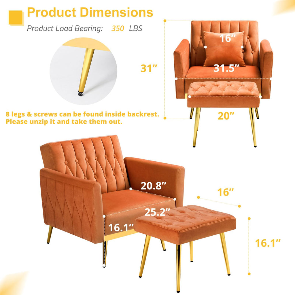 Velvet Accent Chair with Ottoman & Adjustable Backrest Z284