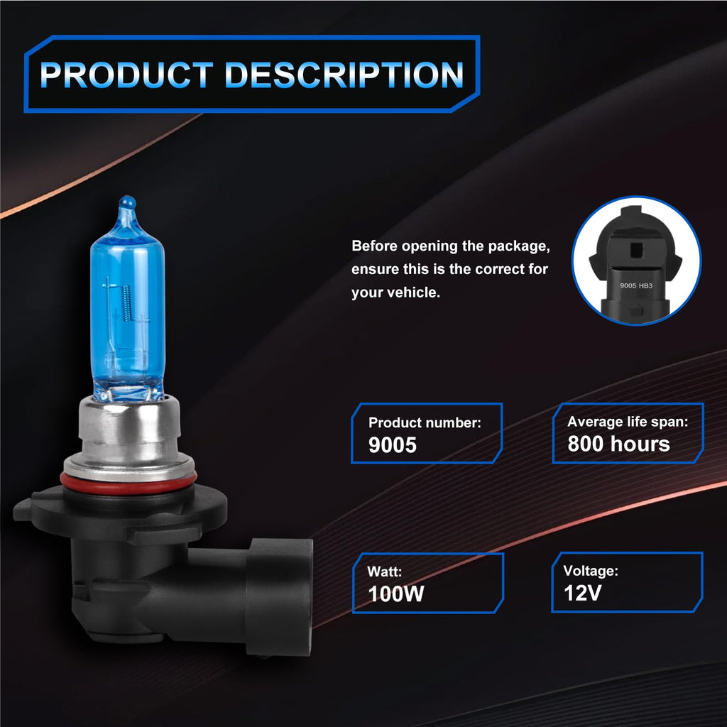 Halogen Headlight Bulbs 9005 High Beam 9006 Low Beam Pack of 4 O326