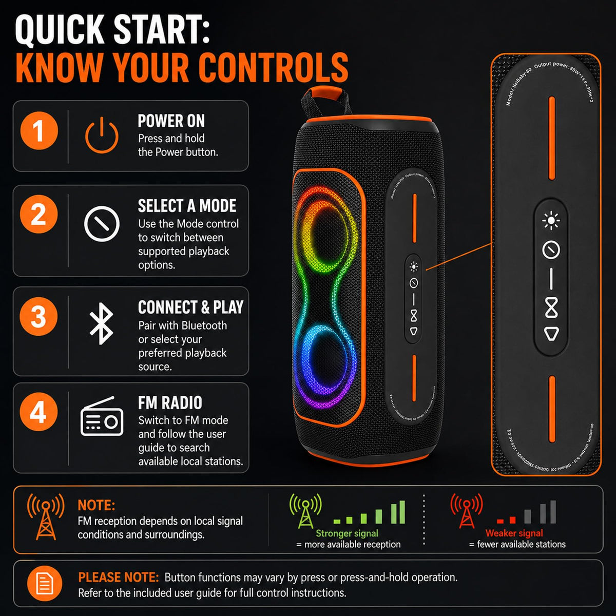 Black 80W Portable Bluetooth Speaker H31101