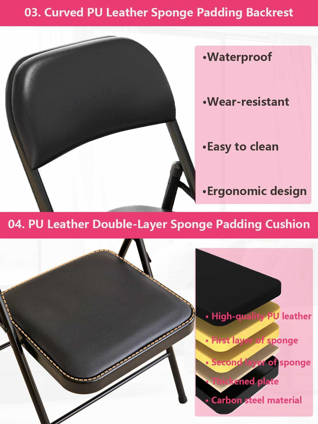 Black Padded Folding Chairs 4 Pack E72649