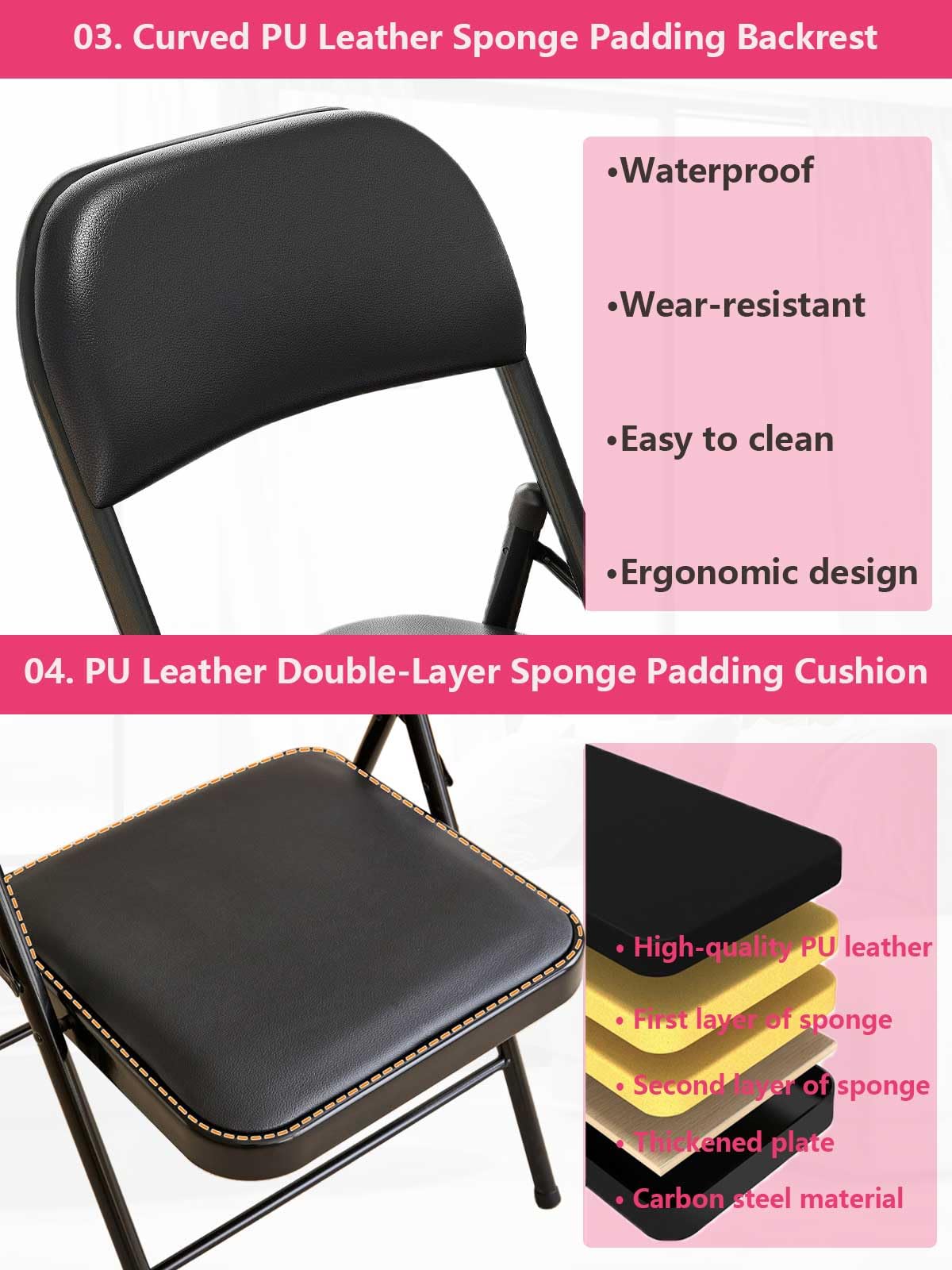 Black Padded Folding Chairs 4 Pack E72649