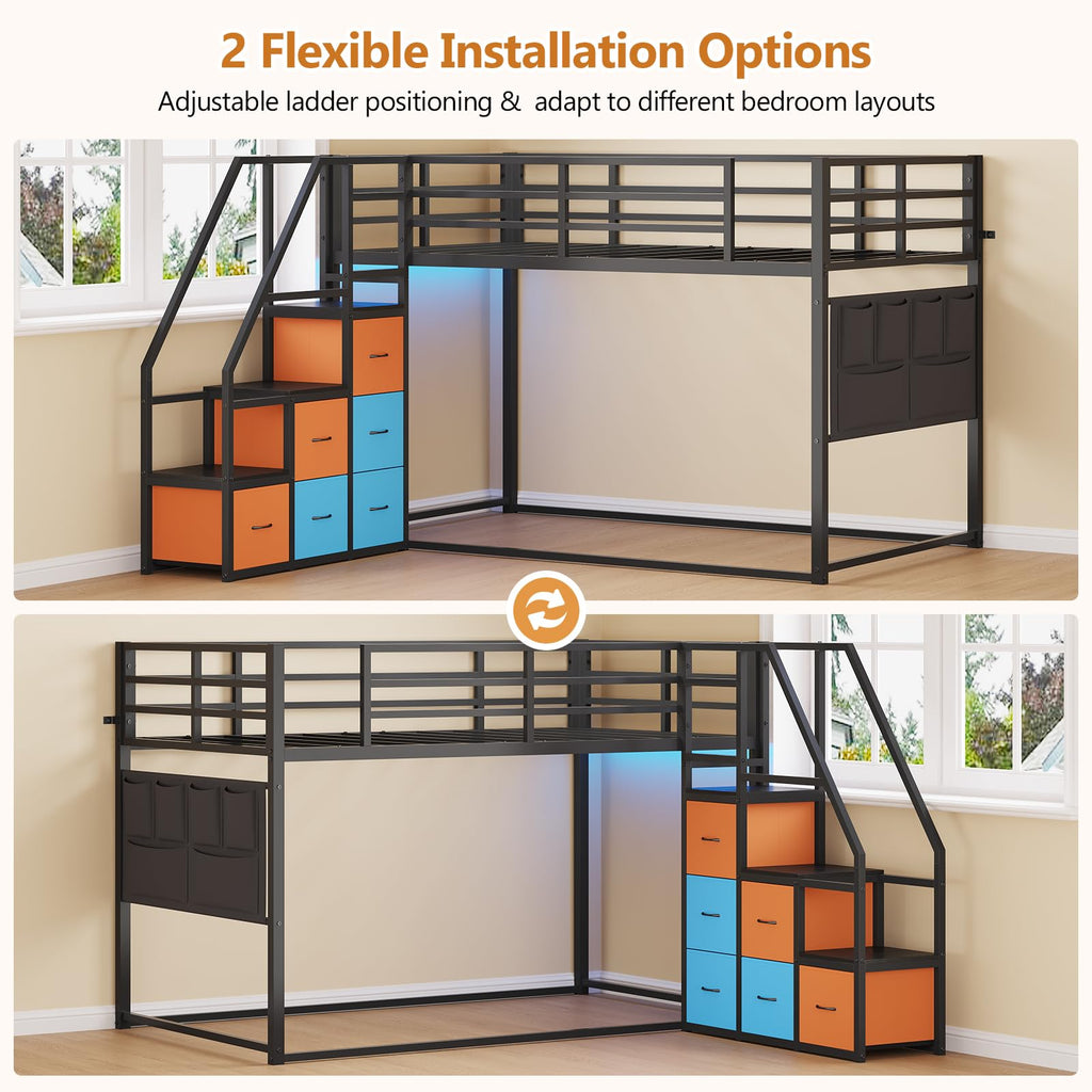 Twin Over Twin Bunk Bed with Stairs and 6 Storage Drawers I406