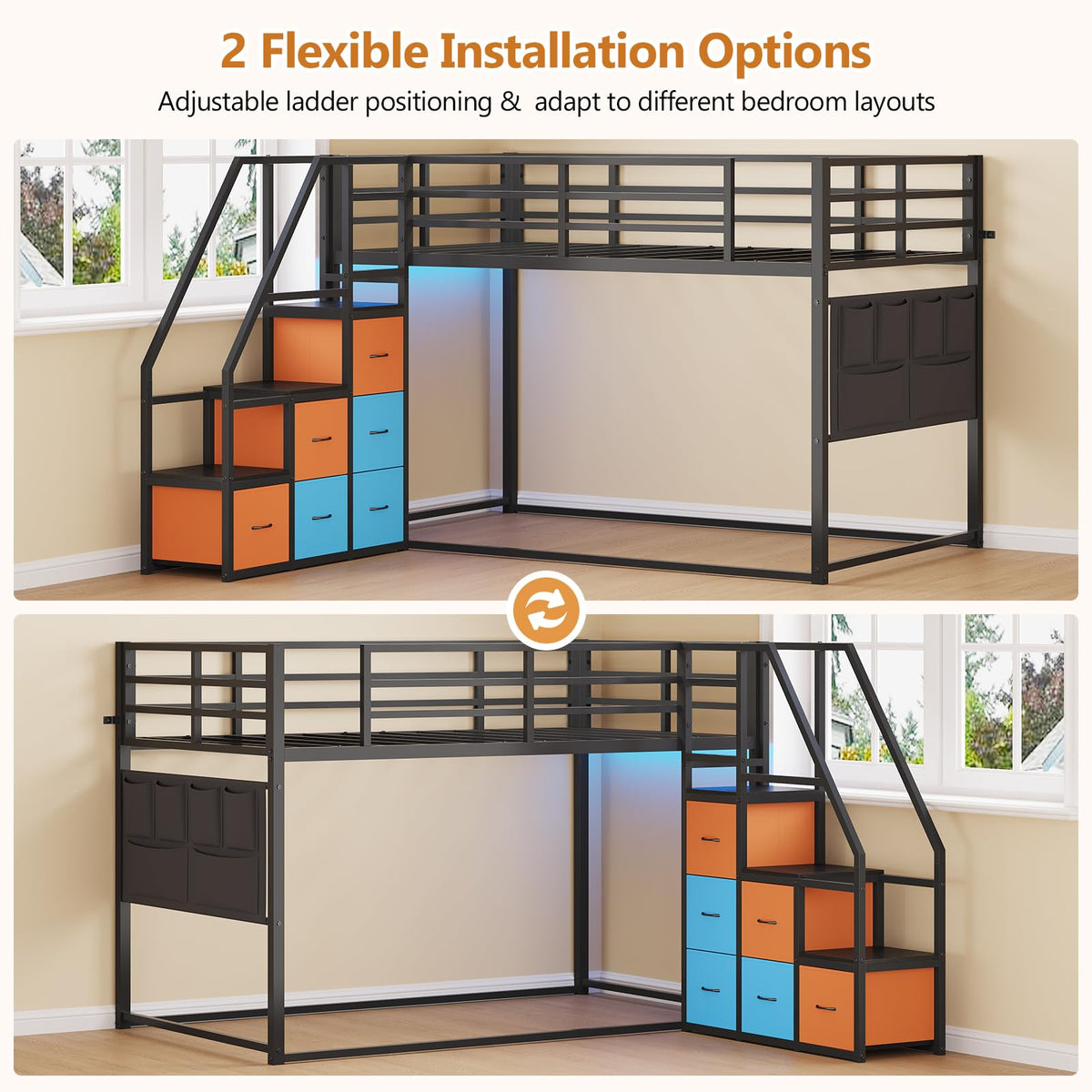 Twin Over Twin Bunk Bed with Stairs and 6 Storage Drawers I406