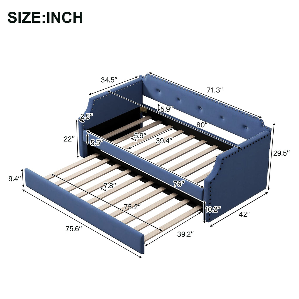 Blue Upholstered Daybed with Trundle W9145