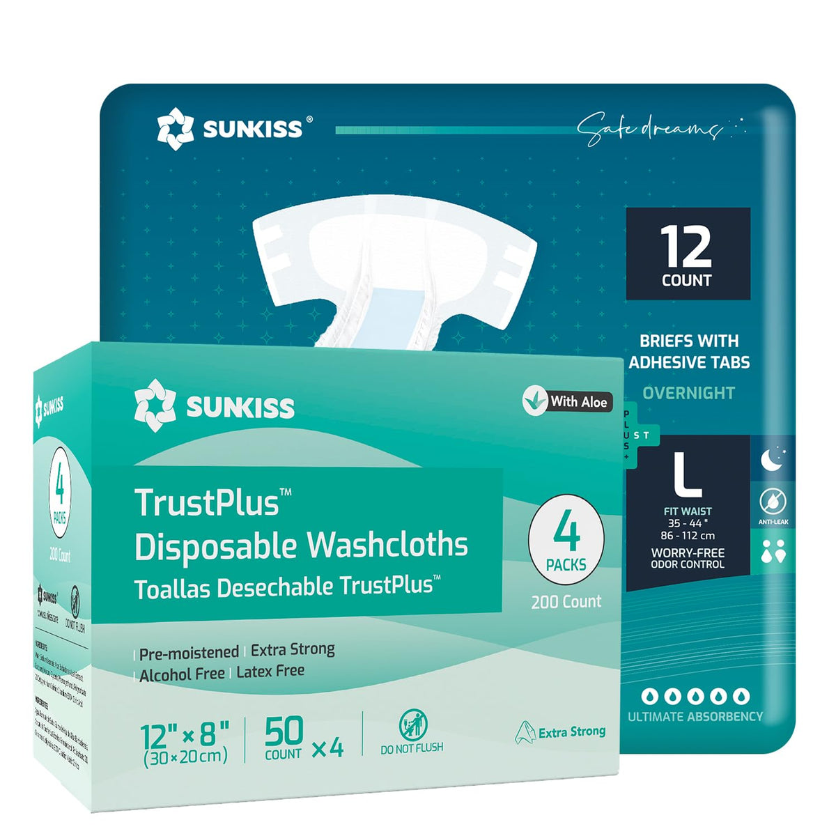 Large Adult Diapers 12 Count & Wet Wipes 200 Count T133809