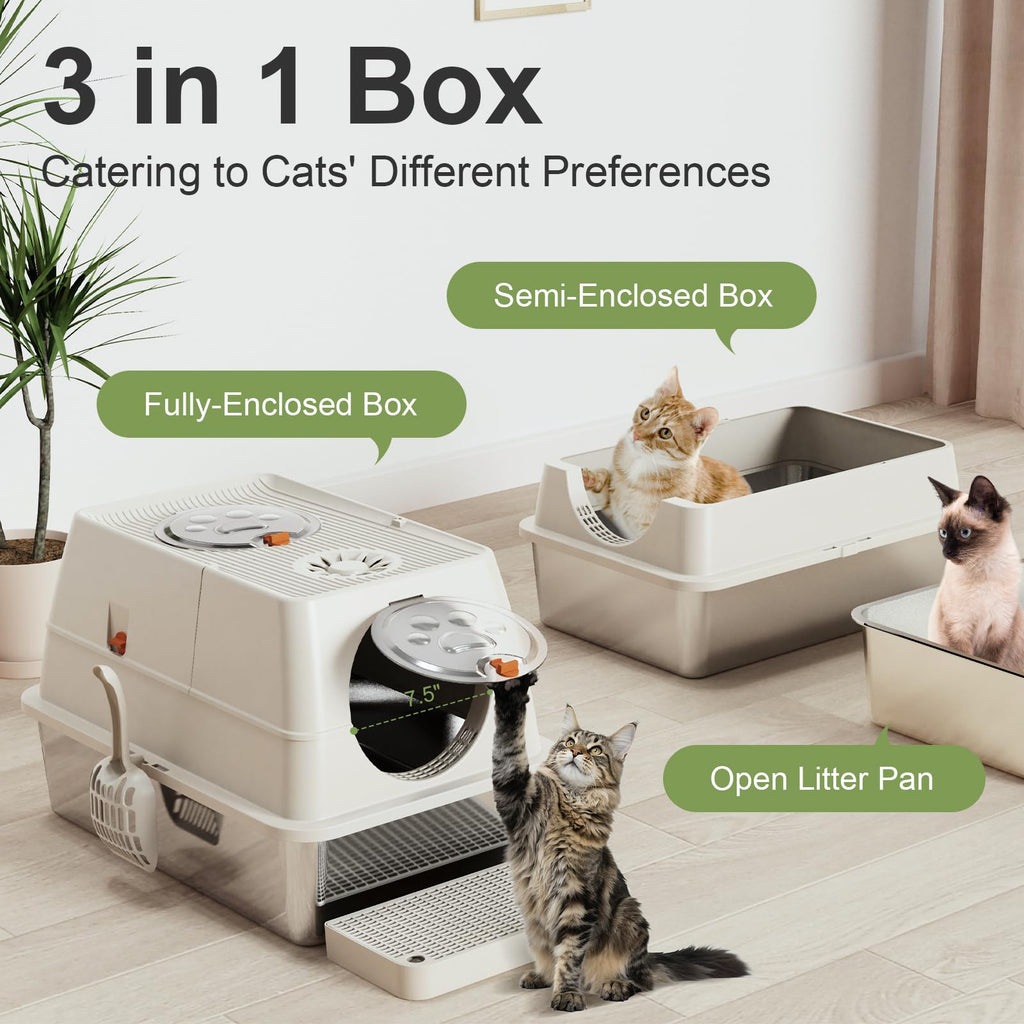 XL Stainless Steel Enclosed Litter Box with Lid H589714
