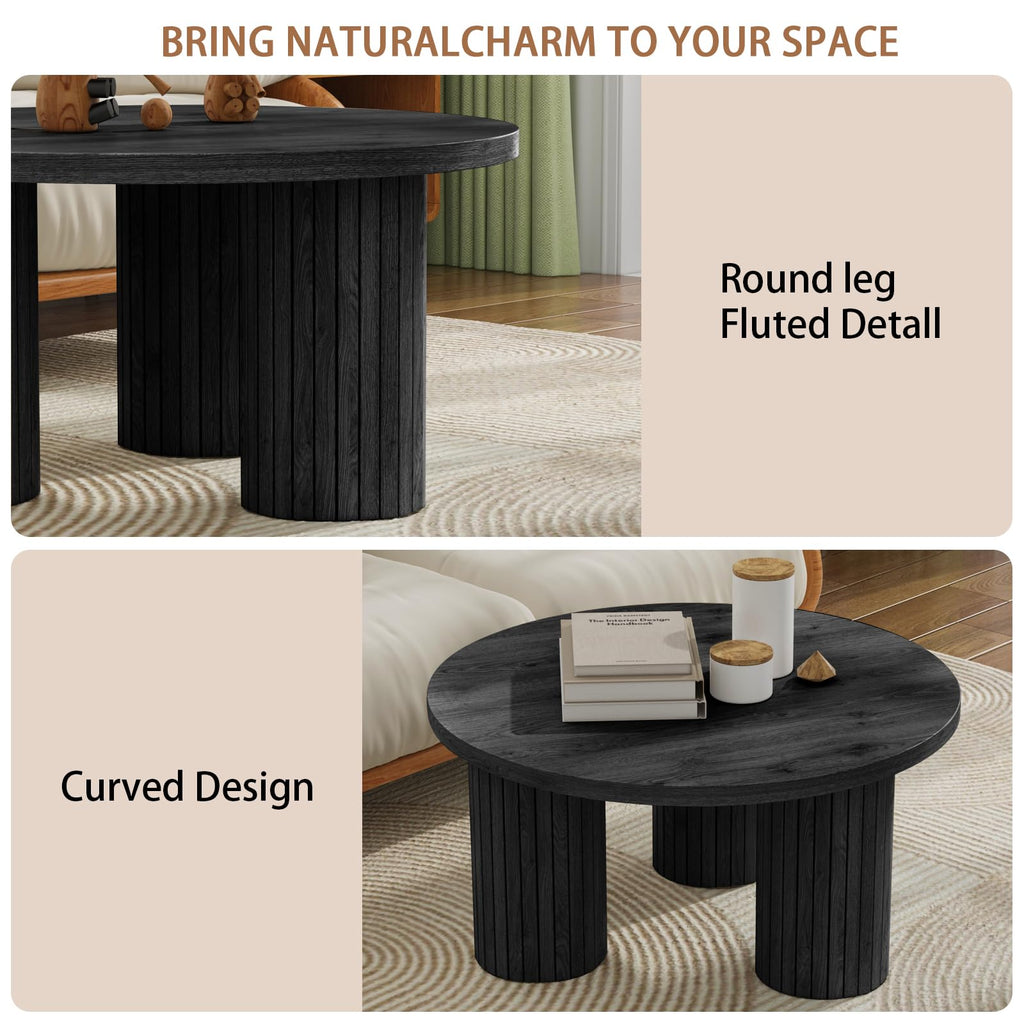 Round Wood Coffee Table with Fluted Legs Q591