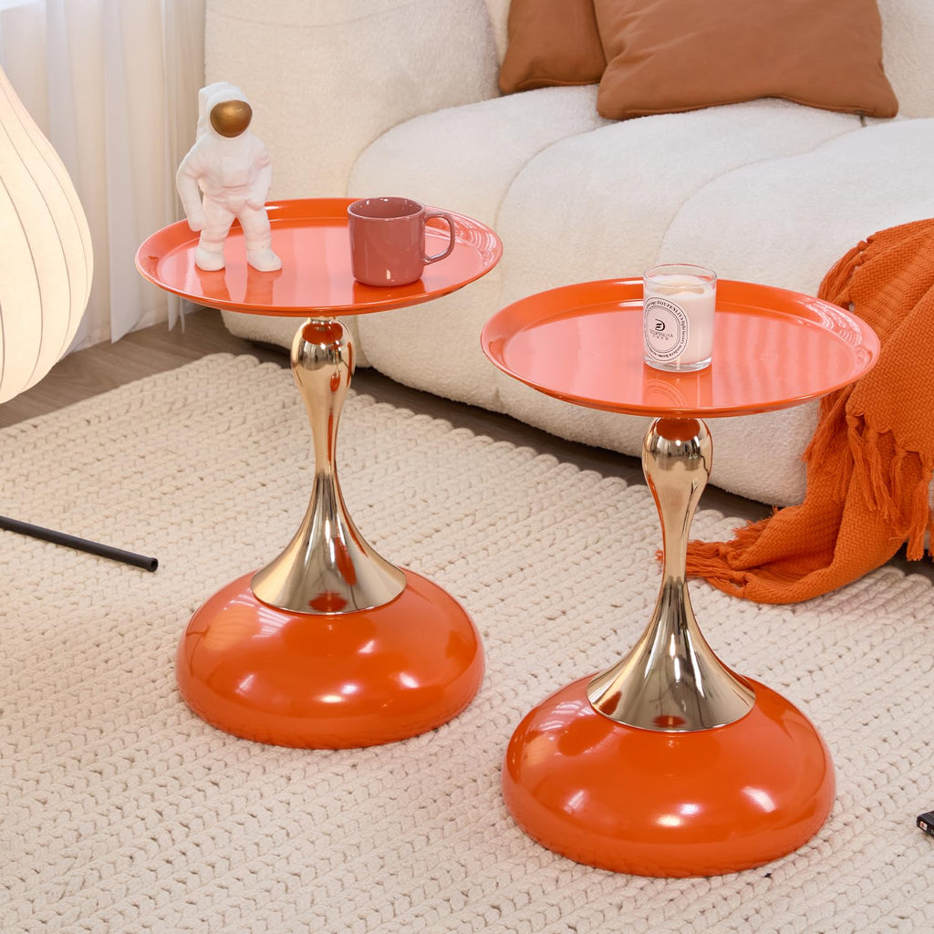 2-Pack Hourglass Side Table Orange Glossy Accent Table I70874