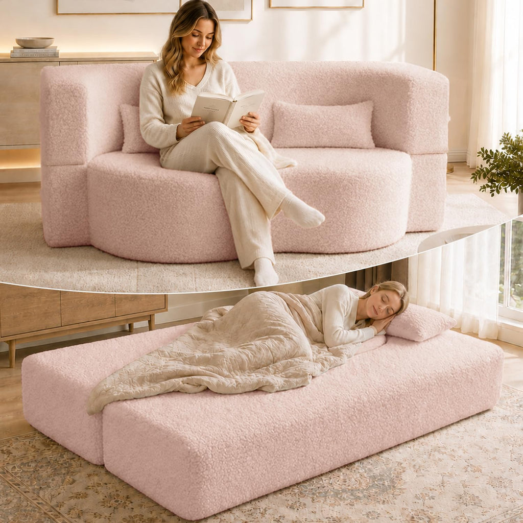 78" Pink Sherpa Futon Sofa Bed X2553