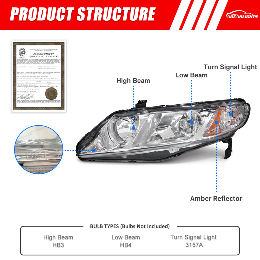 2006-2011 Honda Civic Halogen Headlight T3512