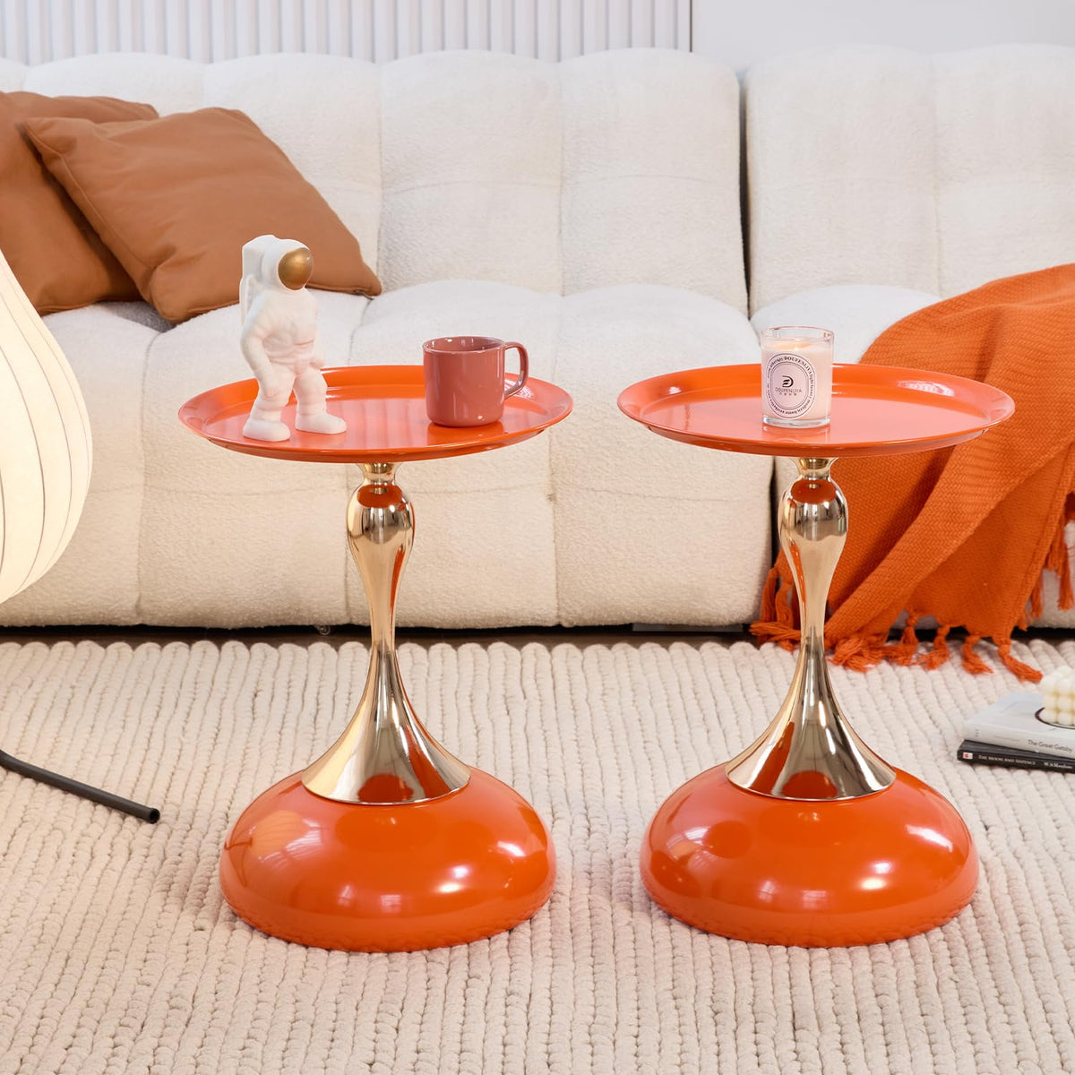 2-Pack Hourglass Side Table Orange Glossy Accent Table I70874
