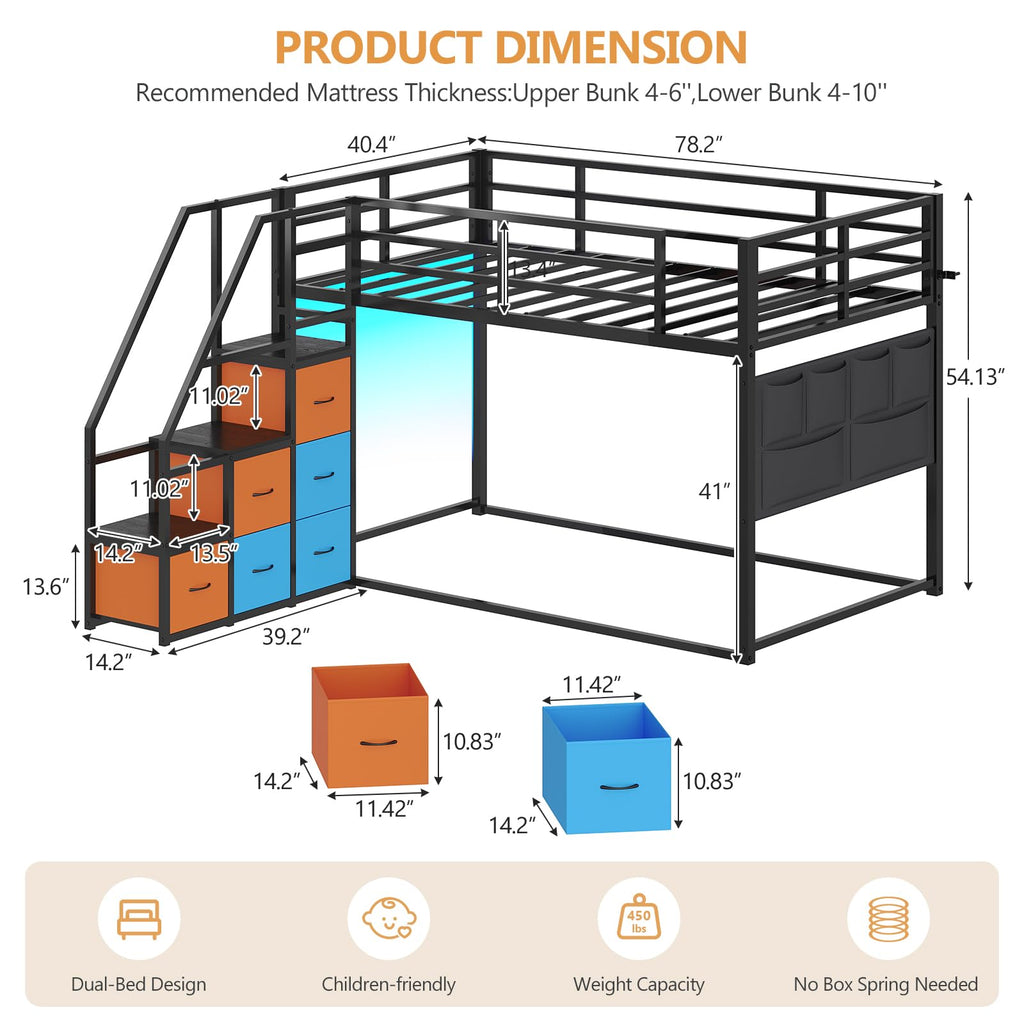Twin Over Twin Bunk Bed with Stairs and 6 Storage Drawers I406