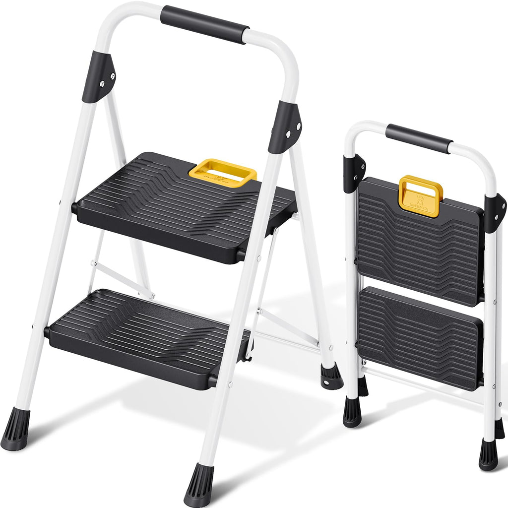 2 Step Folding Ladder 800lbs Capacity White M290056