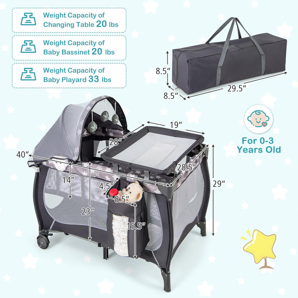 4 in 1 Pack and Play Portable Baby Playard with Bassinet N77726